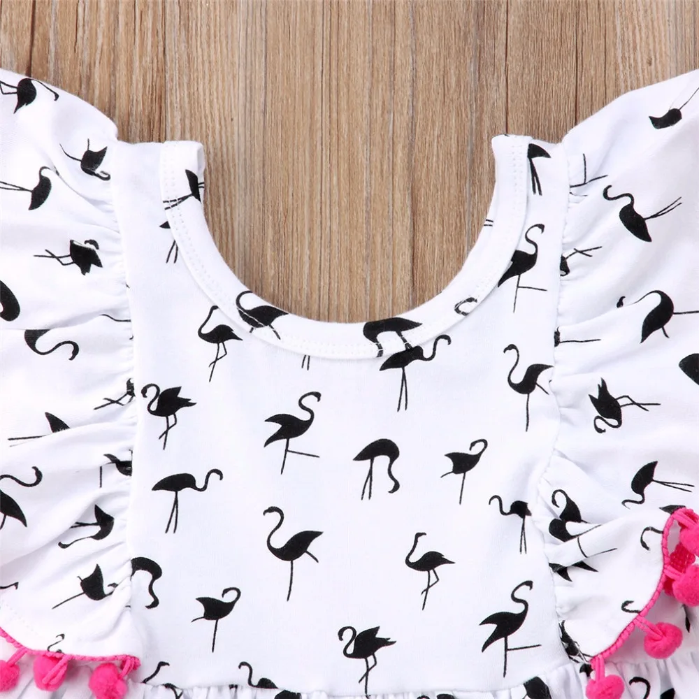 Модная детская одежда для девочек, белое платье с рукавами «летучая мышь», рюшами и принтом лебедя, хлопковая детская одежда для девочек