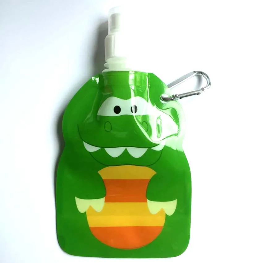 Экологичная детская Портативная Складная многоразовая бутылка для воды объемом 350 мл с карабином для детей, спортивные дорожные складные сумки - Цвет: Crocodile