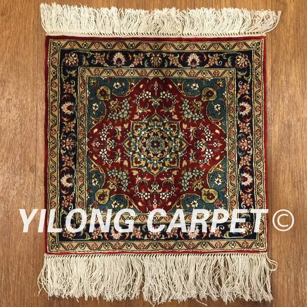 

Yilong 1'x1' 450Line Persian Silk Carpet Vintage Art Collection Tapestry Design Handmade Mat Area Rug (PWP017H-1x1)