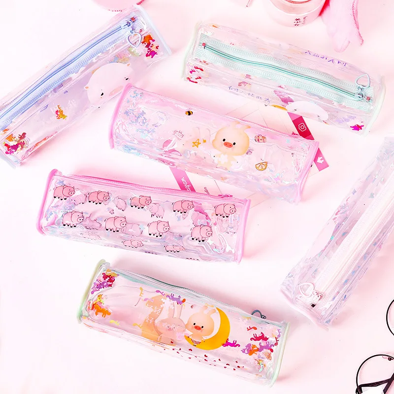 AAGU 1PC PVC Transparet Pencil Bags Case Cute Pouch Stationery Pen School Supplies Girls | Канцтовары для офиса и дома