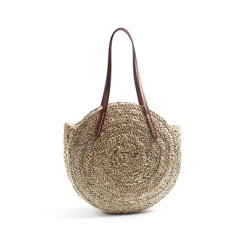 saco feminino mão tecido praia natural oval