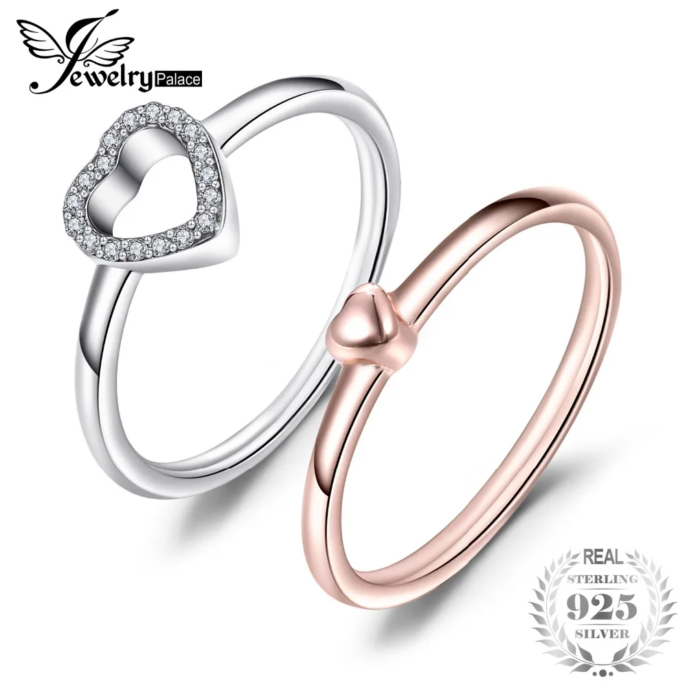 

Jewelrypalace Heart love Two Tone 925 Sterling Silver Heart to Heart Rings Set For Mother And Daughter New Hot Sale Fine Jewelry