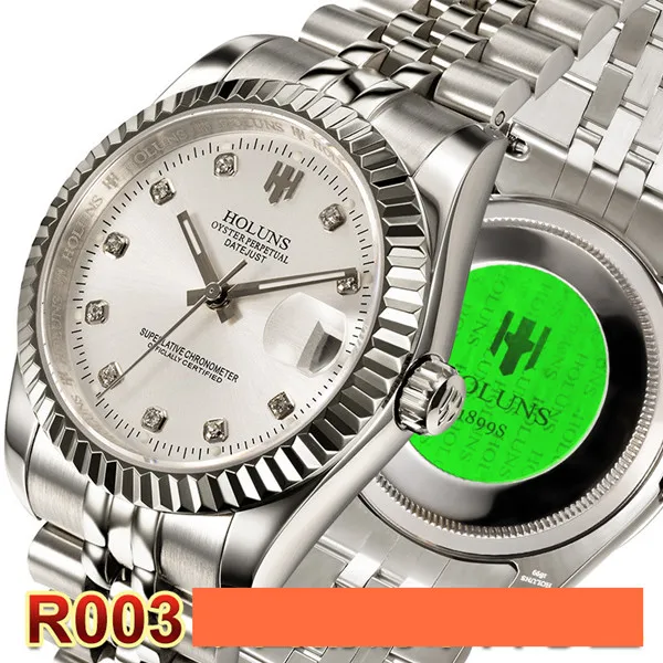 HOLUNS Роскошные брендовые классические золотые мужские полностью стальные часы автоматические механические самозаводные часы деловые дизайнерские нарядные наручные часы - Цвет: R003 Bottom seal