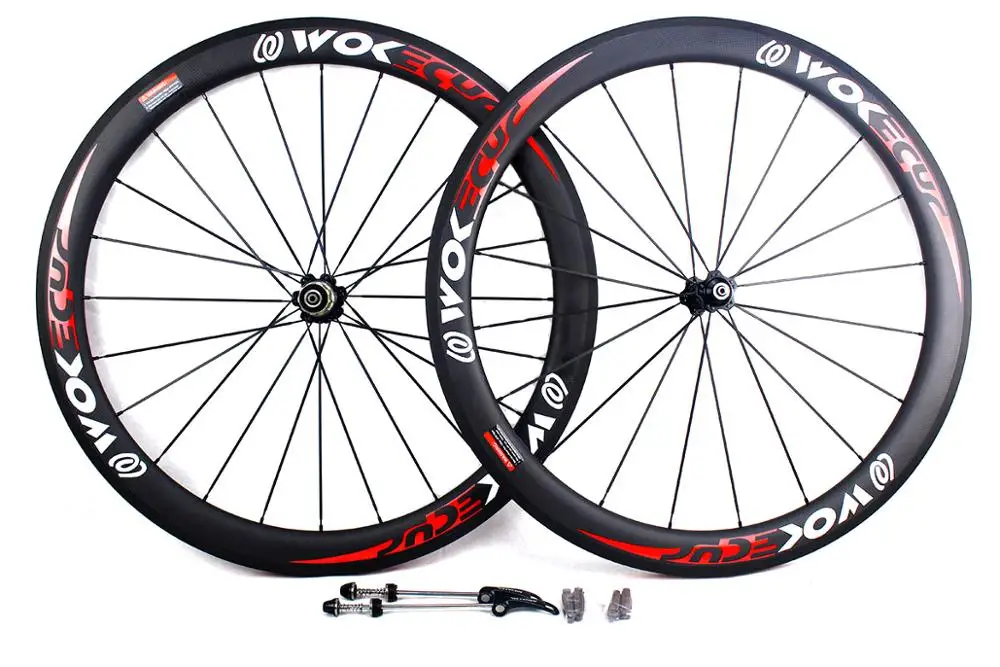 Discount 50mm Carbon Road bike wheels red white  decals cycling Carbon fiber bicycle racing wheelset 25mm width basalt braking surface 1