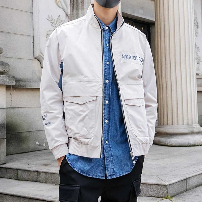 Brand New Men Jacket Spring 2019 Streetwear Mens Jackets and Coats Long Sleeve Front Big Pocket Design Windbreaker Jacket Men