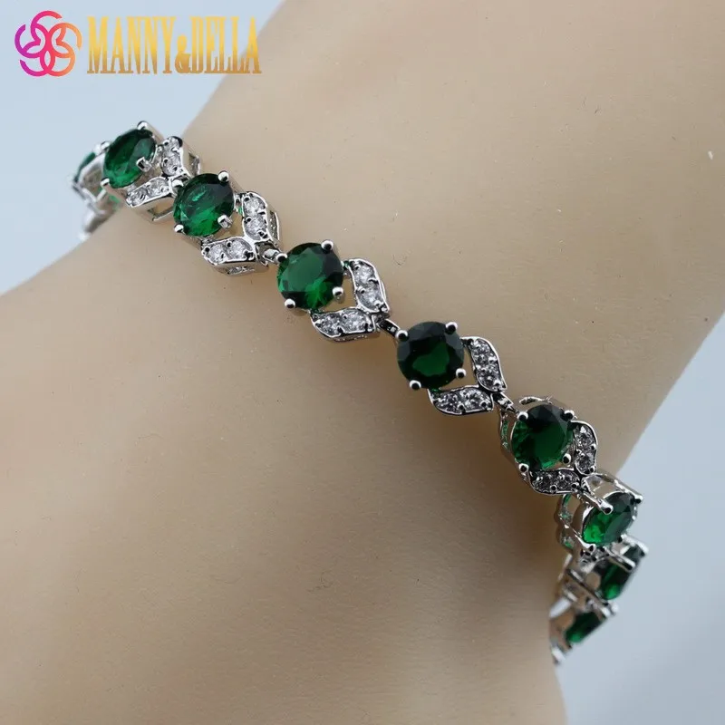 

925 Sterling Silver Hight Quality Green Created Emerald Bracelet Health Fashion Jewelry For Women Free Jewelry Box SL128