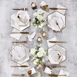 Золотой полосой вечерние одноразовые бумажные тарелки салфетки для стаканчиков соломы Дети столовая посуда наборы дети день рождения для