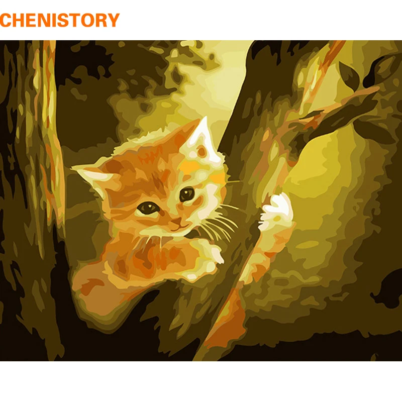 CHENISTORY Безрамная елка кот своими руками искусство животные краска по номерам