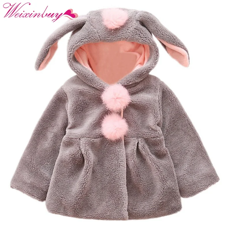 

2017 New Casual Kids Infant Girls Soft Sweat Hooded With Rabbit ears Cap Coat Cloak Jacket Thick Warm Clothes
