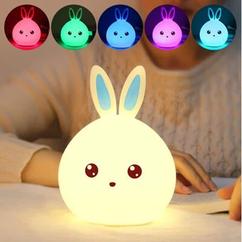 

7 Color Changing Rabbit LED Night Light Silicone Touch Sensor Tap Control Table Lamps Cute Gifts For Kids Baby Safe Night Light