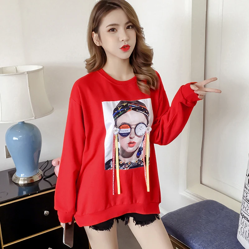 Women Printing Oversized Sweatshirt Female Autumn Korean
