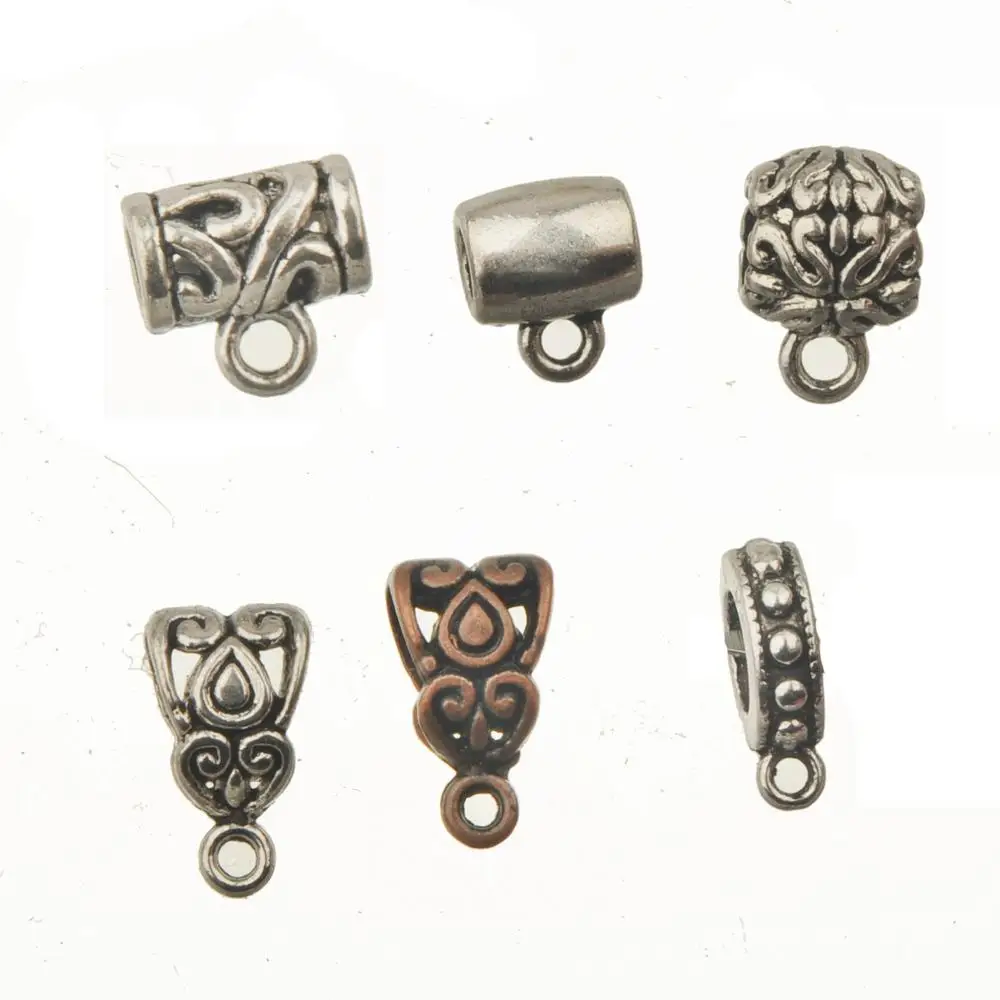 

vintage copper bails pendants connector charms necklace diy findings jewelry made round grass waterdrop heart silver alloy 40pcs