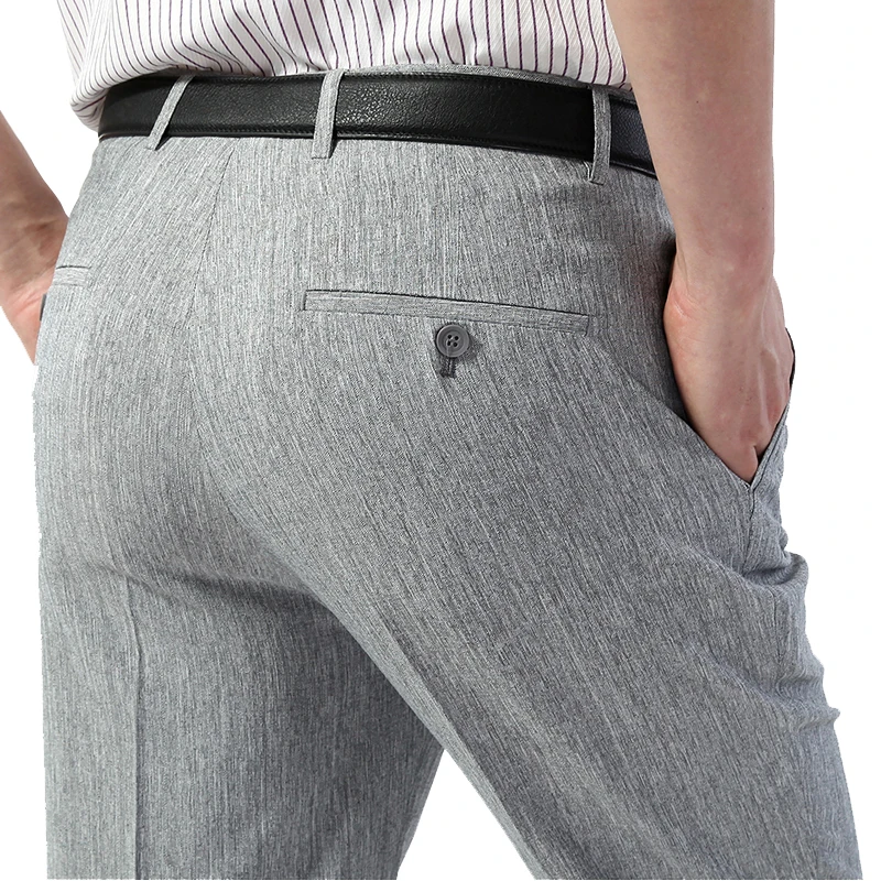 Men's Linen Pants Beige Straight Loose Formal Trousers Men Office