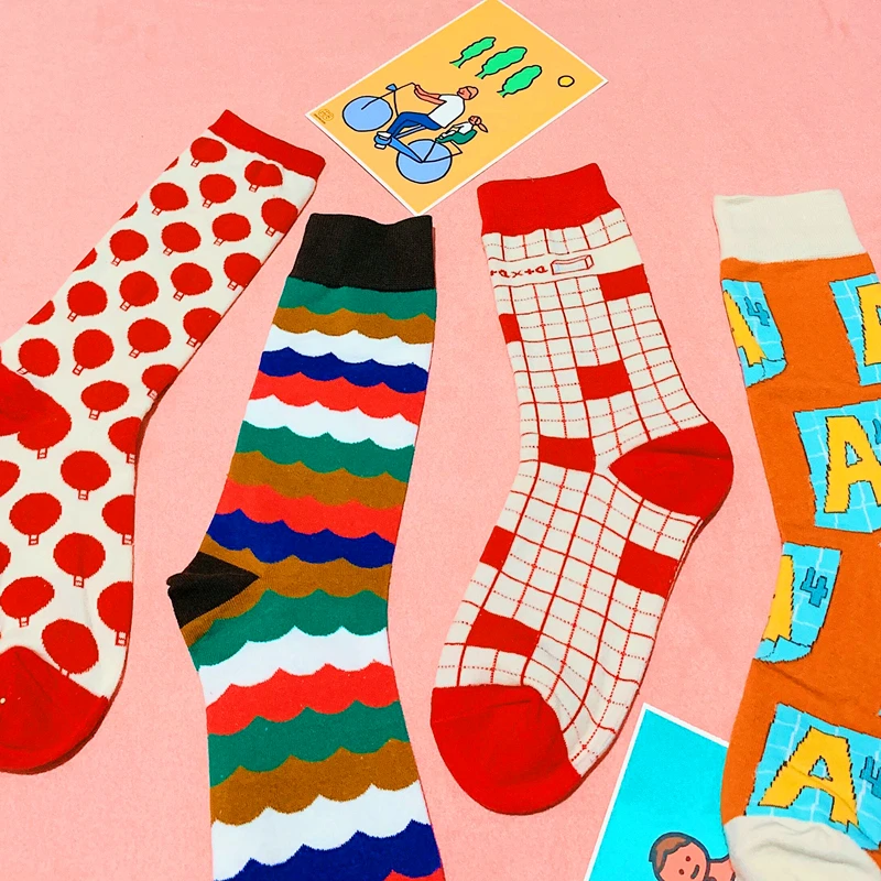 Харадзюку студенческие Kawaill цветные женские носки унисекс хипстерские носки для скейтборда новые носки с буквенным рисунком красного цвета Happy Sox