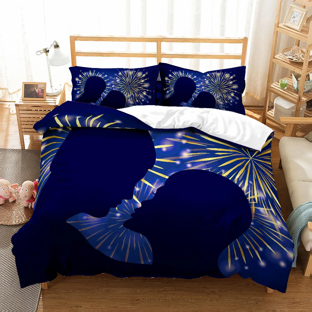 

MUSOLEI 3D Duvet Cover Set Valentine's Day fireworks gaze mouth to mouth Love pattern Bed Sheet Twin queen king