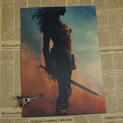 Винтажный бумажный Ретро аниме постер-Wonder Woman DC-poster cudi poster/Винтажный домашний Настенный декор - Цвет: Небесно-голубой