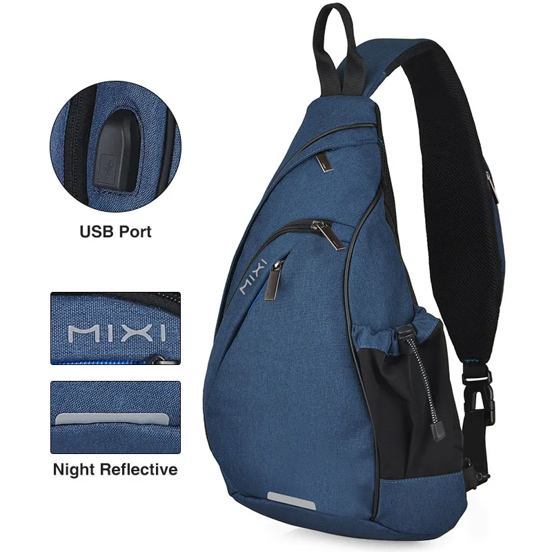 Mixi Men One Shoulder Backpack Women Sling Bag Crossbody USB Boys Cycling Sports Travel Versatile Fashion Bag Student School small backpack Men's Backpacks