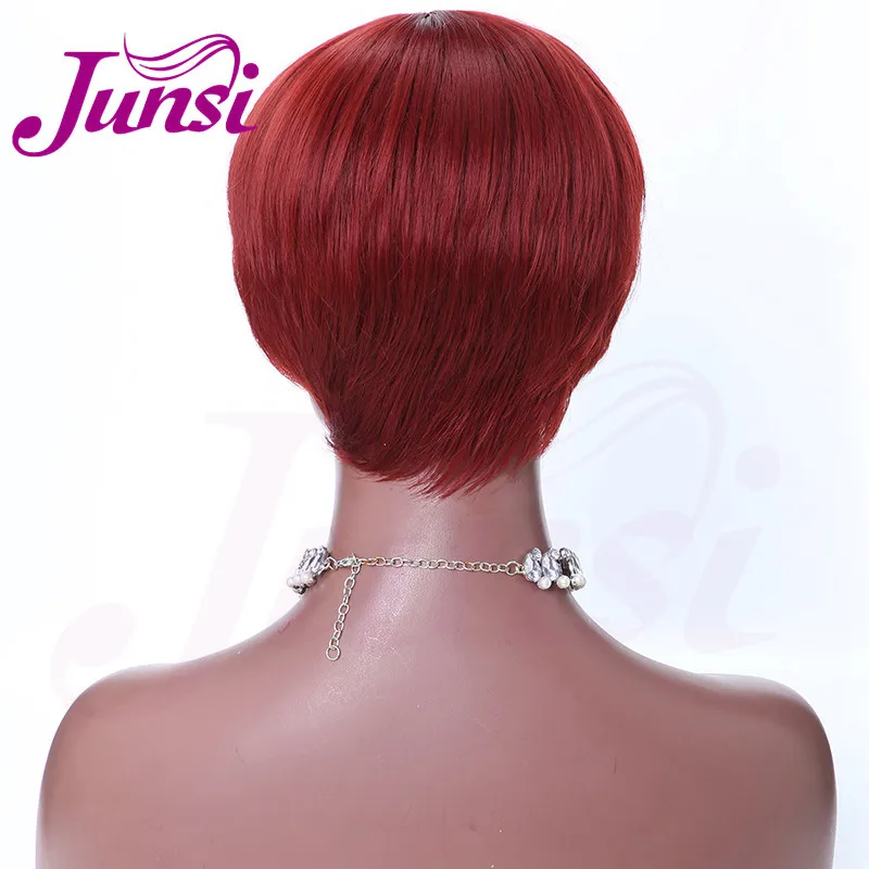 JUNSI Волосы Короткие Красный Черный Pixie Cut синтетические парики для женщин натуральные парики