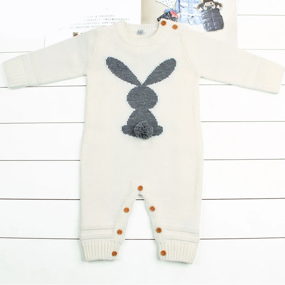 Warm Knitted Rabbit Baby Rompers Newborn Baby Girl Clothes Children's Overalls Stitch Long Sleeve Bunny Baby Clothes Spring Fall - Цвет: WT3409M