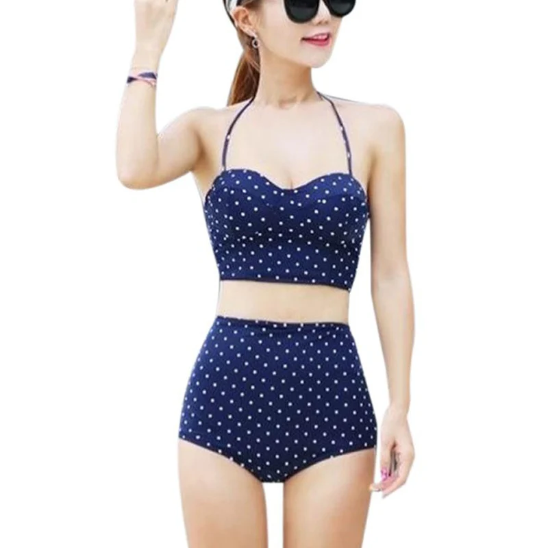 wuliLINL Ladies Halter High Waist Strap Printed Split Swimsuit Bikini