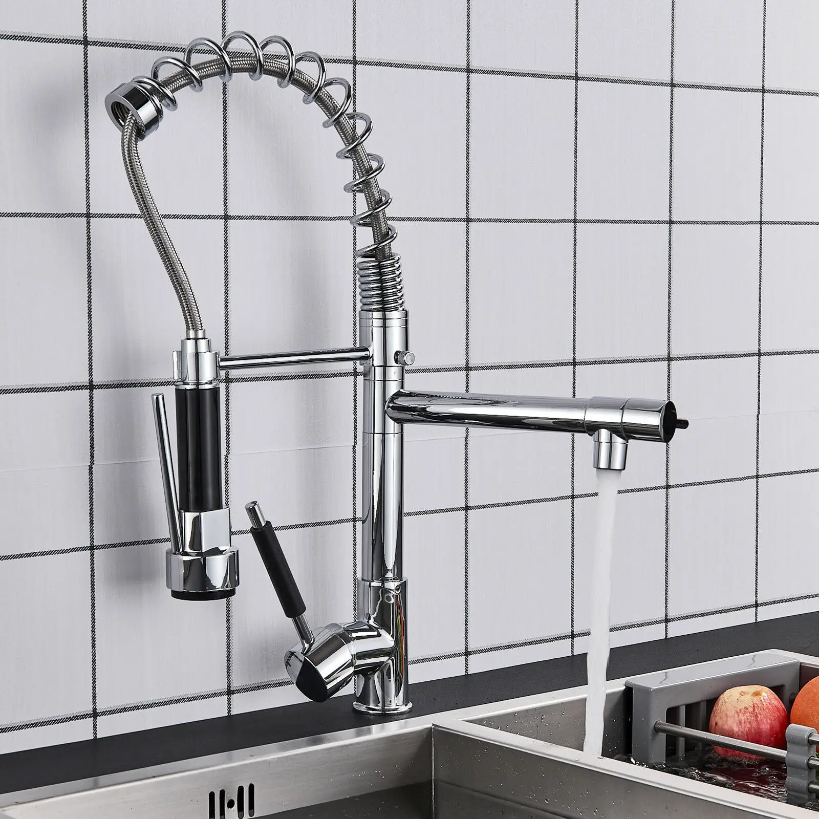 Chrome Kitchen Faucet Single Handle Sink Pull Down Spray Mixer Tap 360 Swivel Handheld Shower Kitchen Faucets