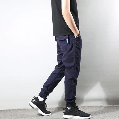 Navy Blue Модные уличные мужские джинсы свободного покроя с разрезом, дизайнерские брюки карго, шаровары, брюки для бега в стиле хип-хоп - Цвет: Navy Blue