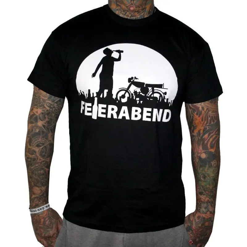 

Bordstein T-Shirt Feierabend Schwarz Moped Simme Sime Feldwegheizer Herren Print T Shirt Men Brand Clothing
