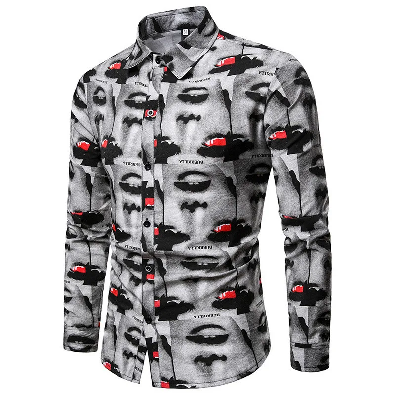 

Brand clothing 2019 new style long sleeve men shirts 3D printing face blouse hip hop tops letter man nightclub shirts