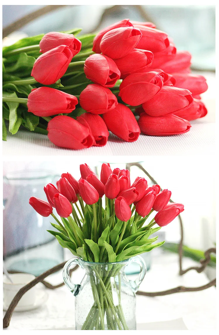 1Pc Artificial tulips Flower for Cheap PU Fake flowers hand made white tulip many color options 14 9