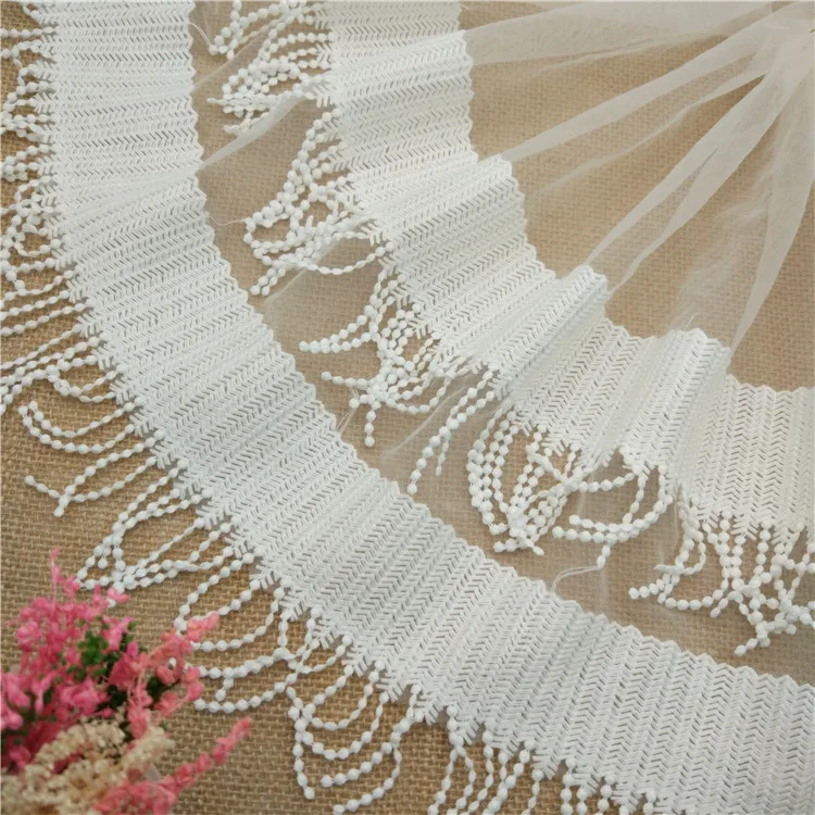 

3Yards/lot Tassel Lace Fabrc 35cm White Milk Silk Embroidered Lace Fabric DIY Handmade Materials Lace Trim Free Shipping RS953