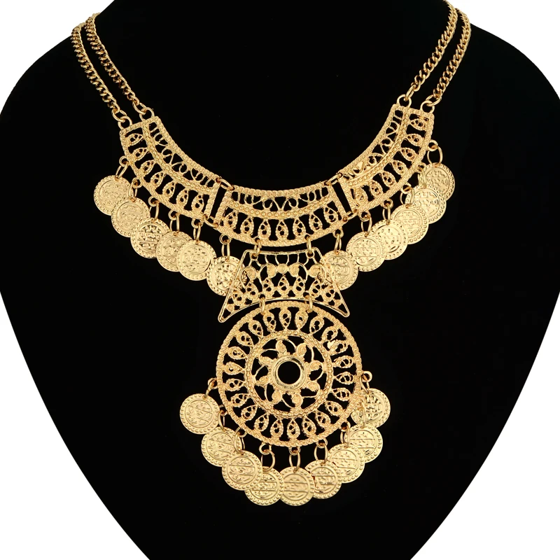 

Dubai Gold Jewellery For Women Ethnic Gold Color Chunky Statement Necklaces Amp Pendants Women's Big Necklace