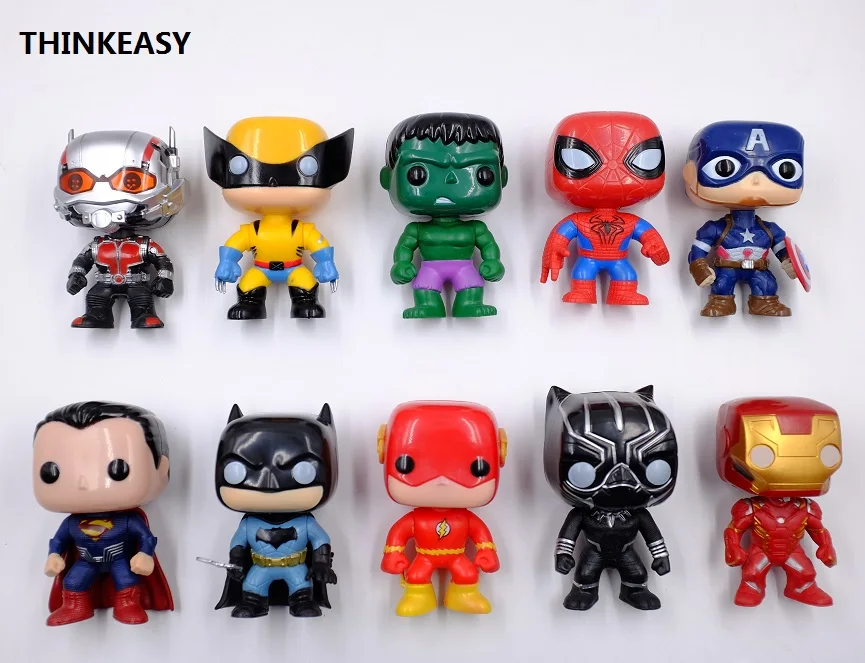 

10pcs/set Super Hero Characters Justice 10cm Bat Spider Hulk Model Vinyl Christmas Figure Doll Toys for Children