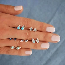 Женские серьги в богемном стиле, серьги в виде цветочных глаз с кристаллами, геометрические серебряные серьги, набор, изысканная модная женская одежда, ювелирные изделия, аксессуары