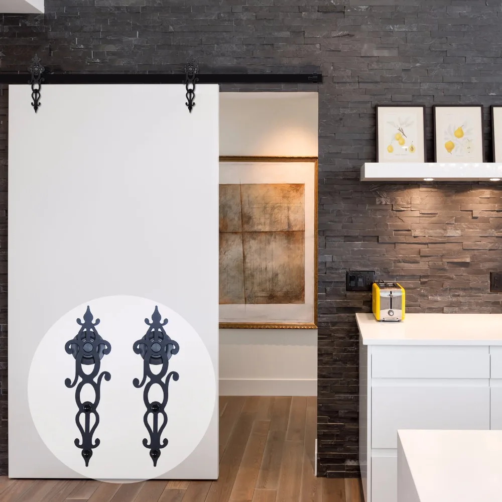LWZH 7ft 2130mm Sliding Barn Door Hardware Kit Top Mounted Hanger Track Black Steel font b