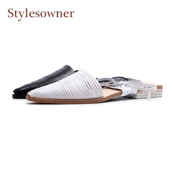 

New Design Genuine Leather Narrow Band Hollow Out Close Toe Women Sandals Cross Tied Two Wear fFat Casual Slippers