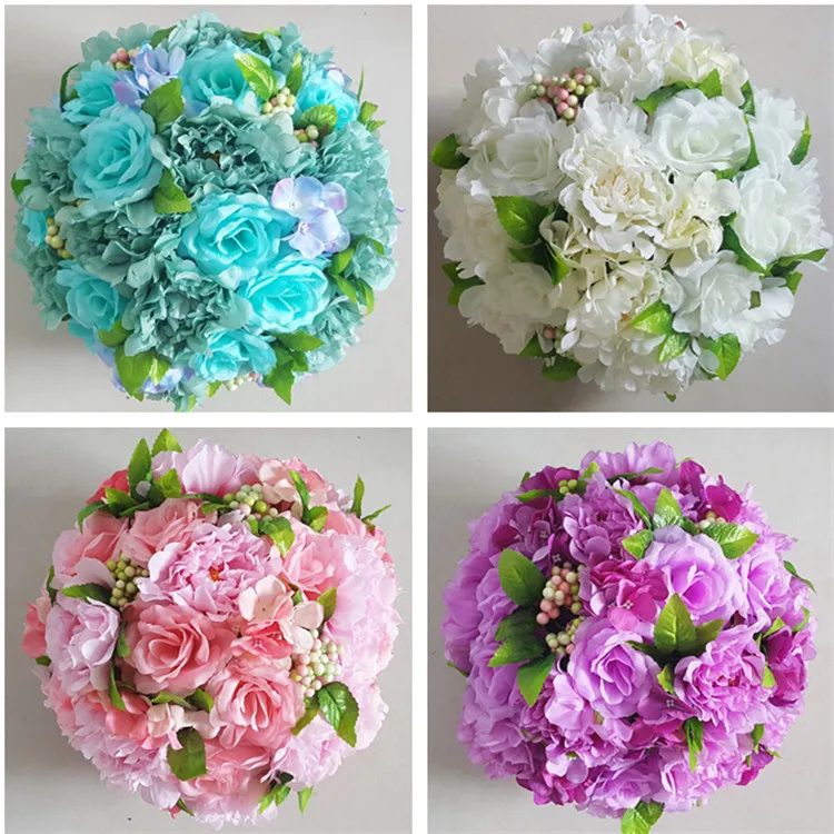 

Hot sale Handmade Artificial Peony Flowers Kissing Hanging Ball DIY Bouquet Home Wedding Party Road led flower Decoration