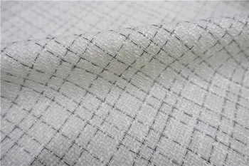 

Free ship fabric milk white and black check weaved with shining line price for 1 meter 59"