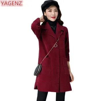 

YAGENZ New Autumn Winter Jacket Women Wool Coat Fashion High-quality Big size Women Long Coat Soft Cardigan Women Black Coat 707
