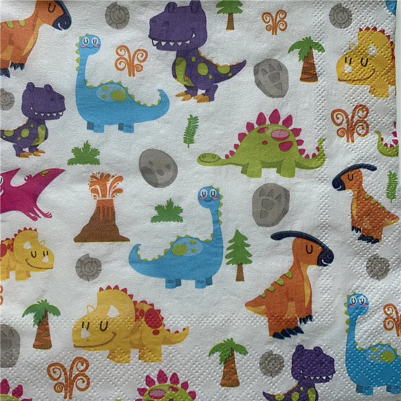 

20 vintage napkin paper cute tissue cartoon animal dinosaur decoupage wedding kid boy birthday party decor beautiful serviettes