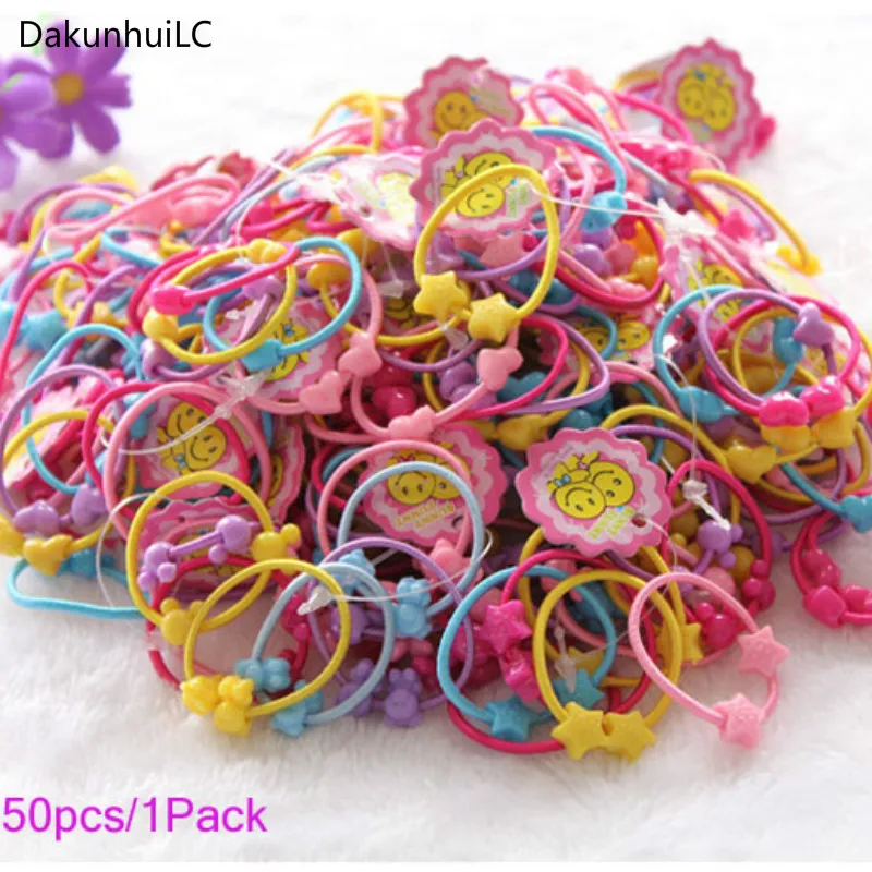 

Newest 50pcs/Pack Hair Accessories Cute Candy Colors Elastic Hair Rubber Band High Quality Kid Ponytail Holder Headband Ties Gum