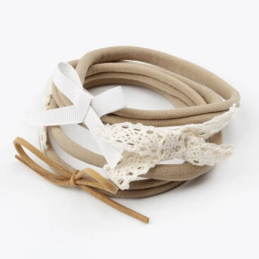 

on sale 4pcs baby girl boy spandex nylon headband children skinny stretchy Non-Marking Lace Bowknot elastic hair Band