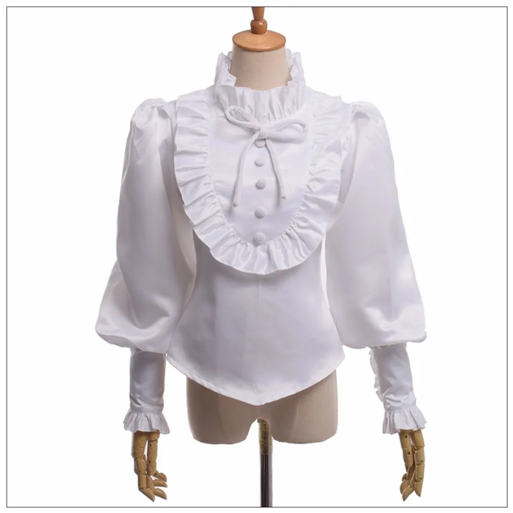 Викторианская блузка женская винтажная королевская принцесса Ренессанс средневековый длинный рукав белый/черный гофрированный жабо Лолита рубашка