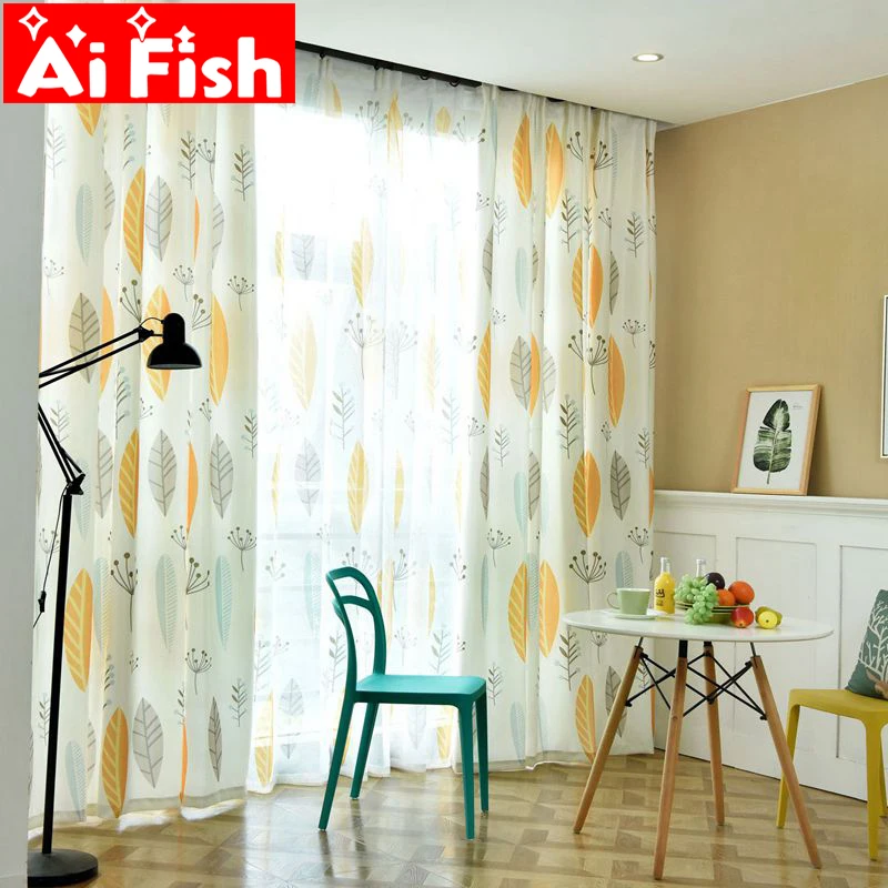 

Simple Nordic Plant Blue Personality window valance Curtain For Living Room American Yellow Leaves Fabric for Curtains wp132-30