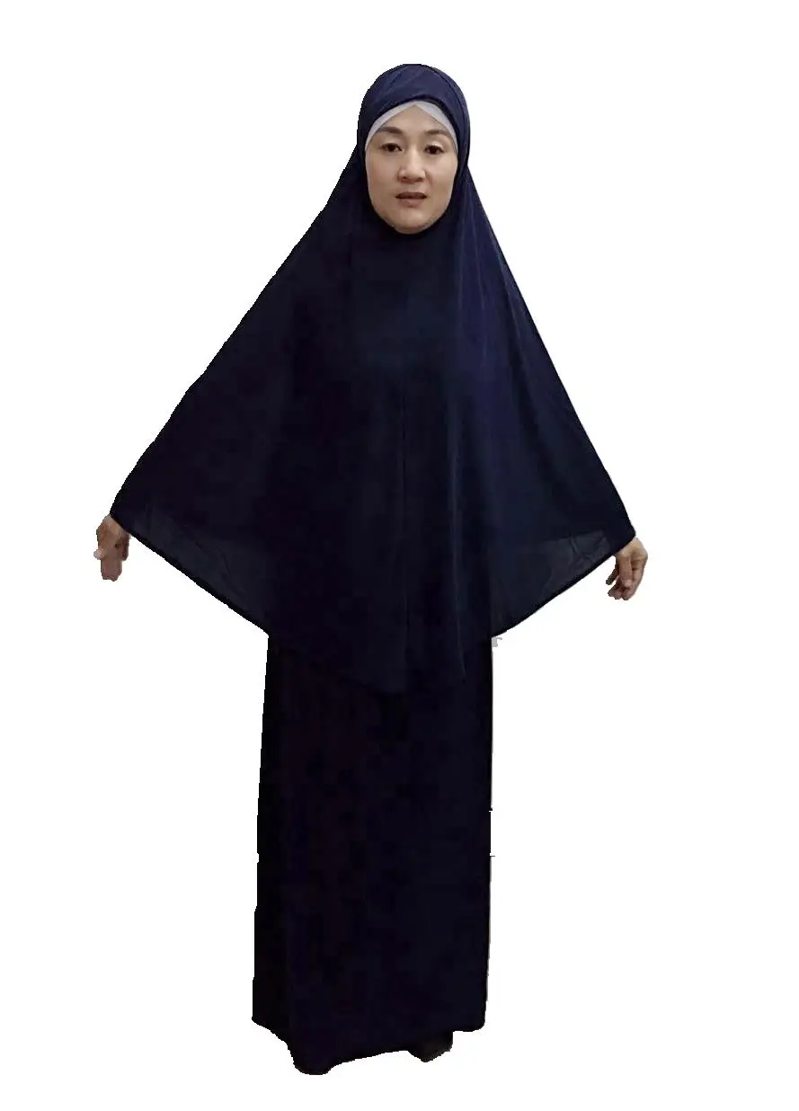 Navy Blue Мусульманский женский длинный хиджаб шарф полное покрытие Молитвенное платье исламский кафтан абайя Рамадан Макси платье арабский джилбаб наборы Ближний Восток - Цвет: Navy Blue