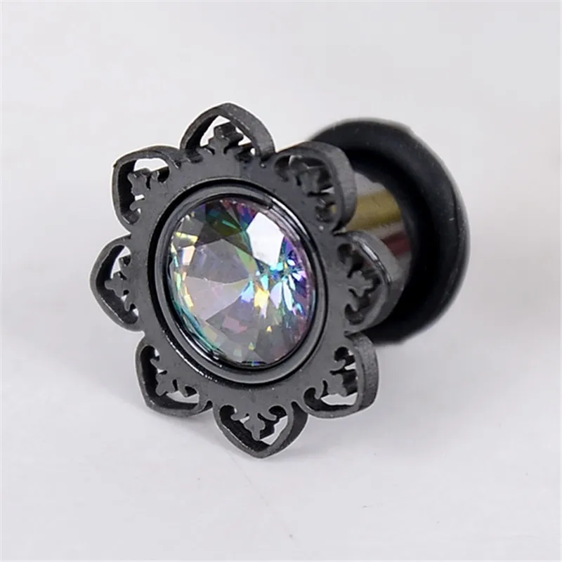 

1 PC Stylish Stainless Steel Flower Ear Expansion Piercing Iregular Black Color Zircon Puncture Ear Plugs Body Jewelry 6-16mm