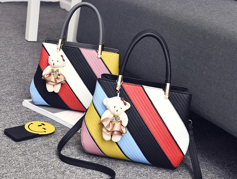 Women Stripe Handbag Female Leather Crossbody Bag Lady Fashion Bear Messenger Shoulder Bags Bolsa Purse Tote Sac A Main SS7214 (9)