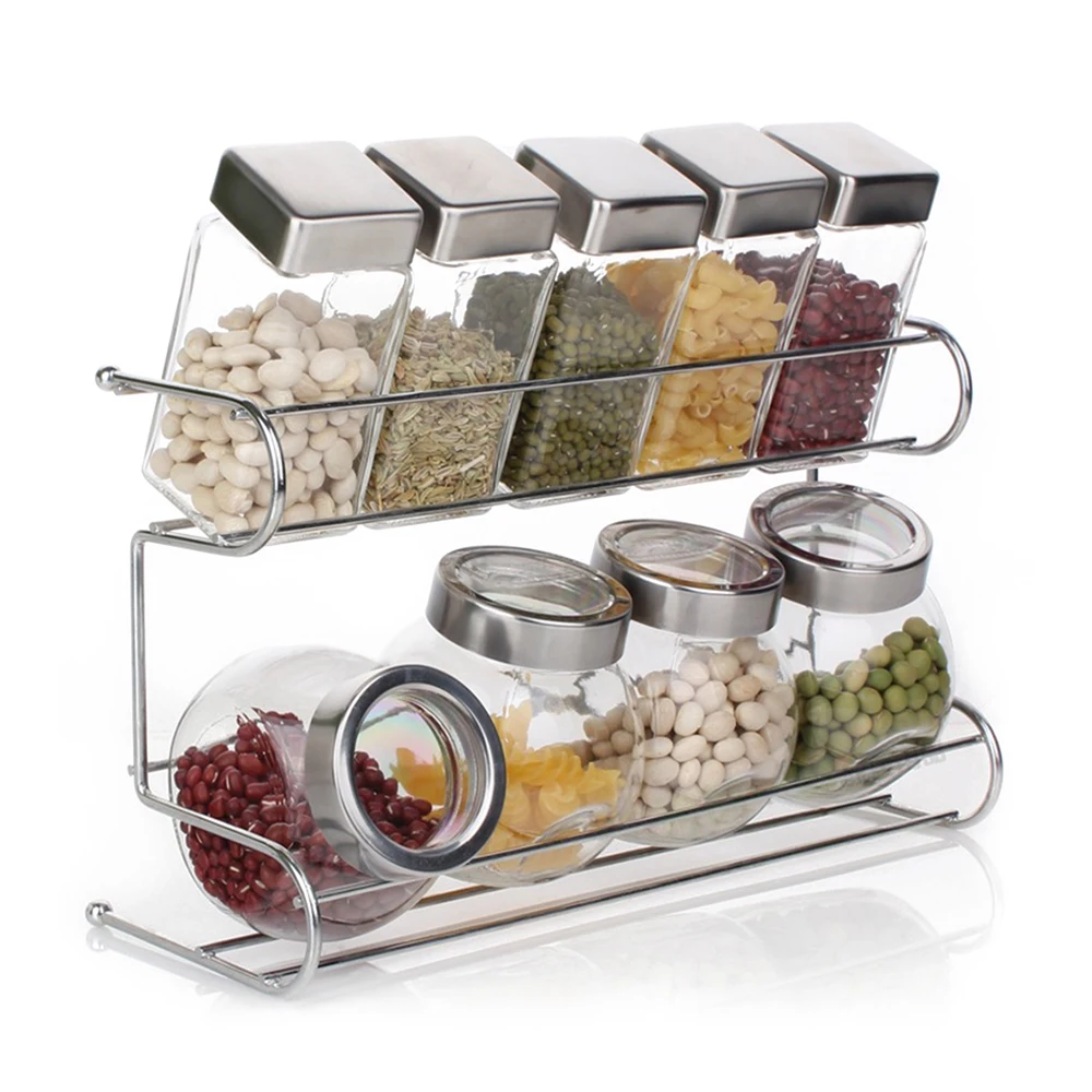 

Kitchen Glass Seasoning Bottle Set Spice Jar with Shelf