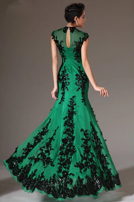 New-Adorable-Black-Lace-Appliques-Evening-Dress-Freeshipping (1)