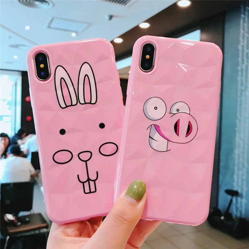 

Pink Rabbit Pig Diamond Texture Case For iPhone 6 6s Soft Phone Cover for iPhone 7 Luxury Transparent Case Ultra Thin Coque