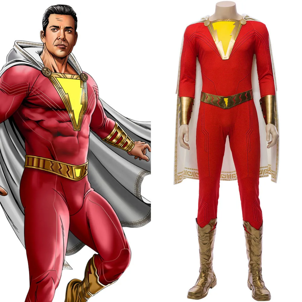 

Shazam Billy Batson Cosplay Costume Metal Light-up Jumpsuit Outfit LED with Boots Adult Men Halloween Carnival Costumes